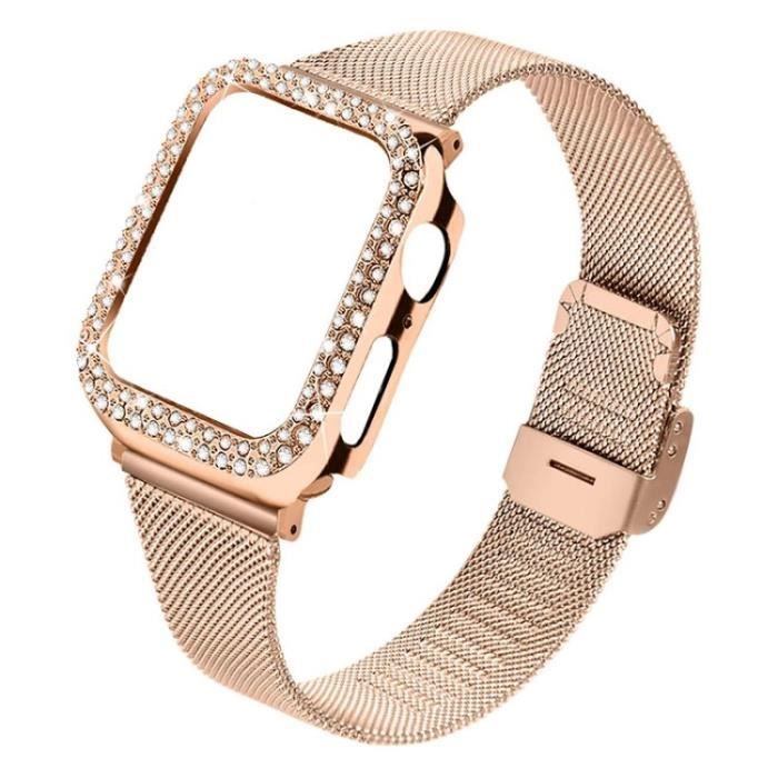 Bracelet Milanais Montre Strap Poignet + Strass Watch Cas Protection Pour Apple  Watch Se 40Mm-Série 6-5-4 40Mm - Or Rose - Cdiscount Téléphonie