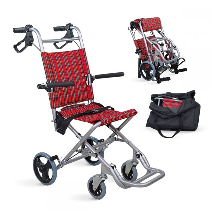 fauteuil roulant leger pliable transit tissu ecossais neptuno mobiclinic cdiscount sante mieux vivre