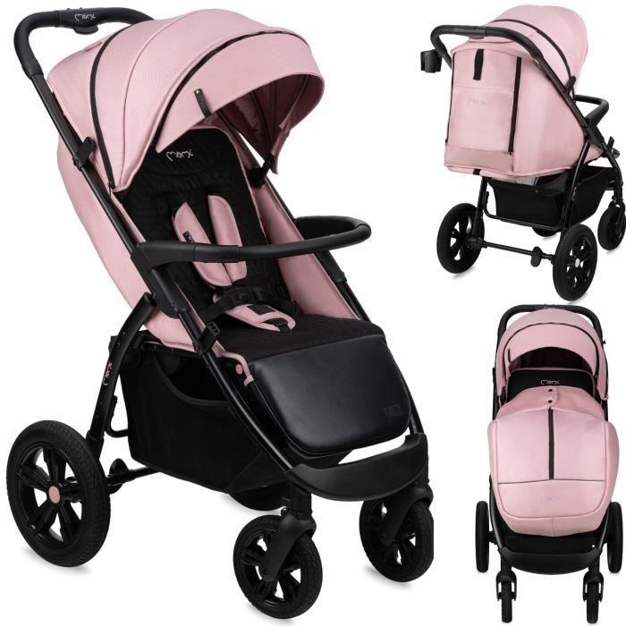 MoMi MIYA - Poussette ultra compacte - De 6 mois à 22 kg - Kit d'accessoires - Roues de 11 – Rose