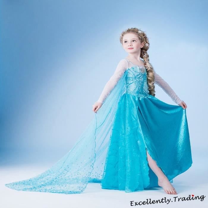 3 7 Ans Robe De Princesse Pour Petite Fille Cosplay Tenue Deguisement Orne De Strass Robe De Fete Anniversaire Bleu Cdiscount Pret A Porter