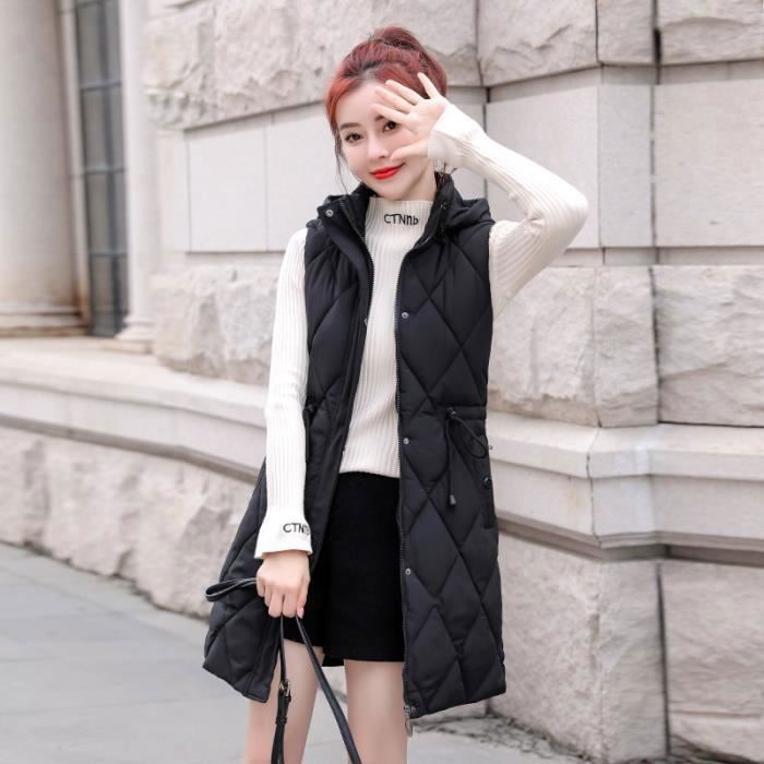 Manteau Femme GOGUQ Sans manches Couleur pure Haut qualite Hiver Noir Cdiscount Pret a Porter