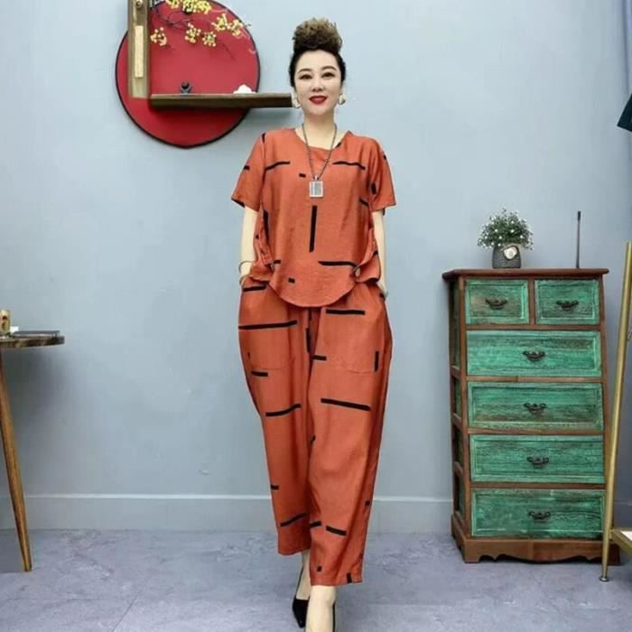 Pyjama Femme 2 Pièces En Coton - Haut Manches Longues & Pantalon Taille élastique - Grande Taille, Confortable