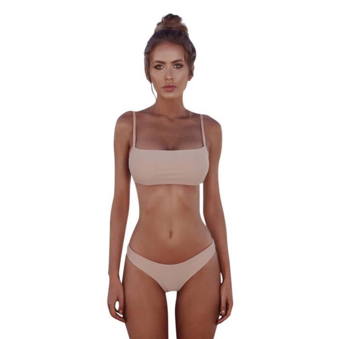Femme Maillots de Bain Bandage String Brésilien Bas Bikini Triangle Thong Panty Hauts de Bikini Bandeau 