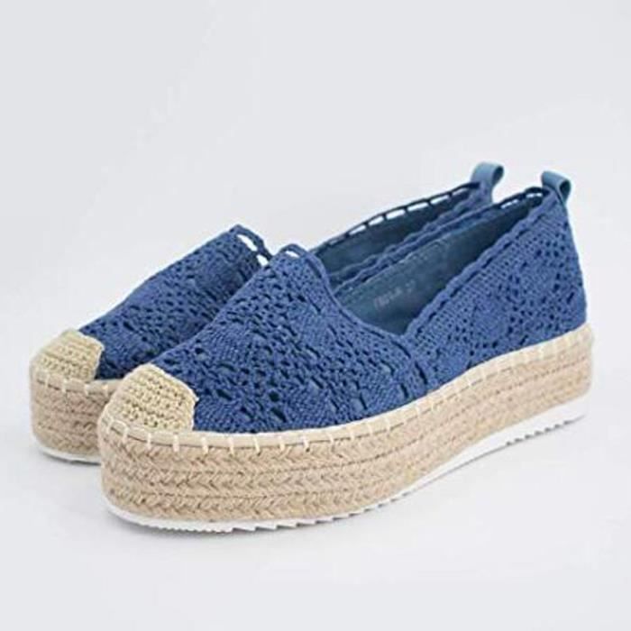 Espadrilles compensees pour femmes jiaodezmc Bleu Plateforme creuse et respirante Bleu Cdiscount Chaussures