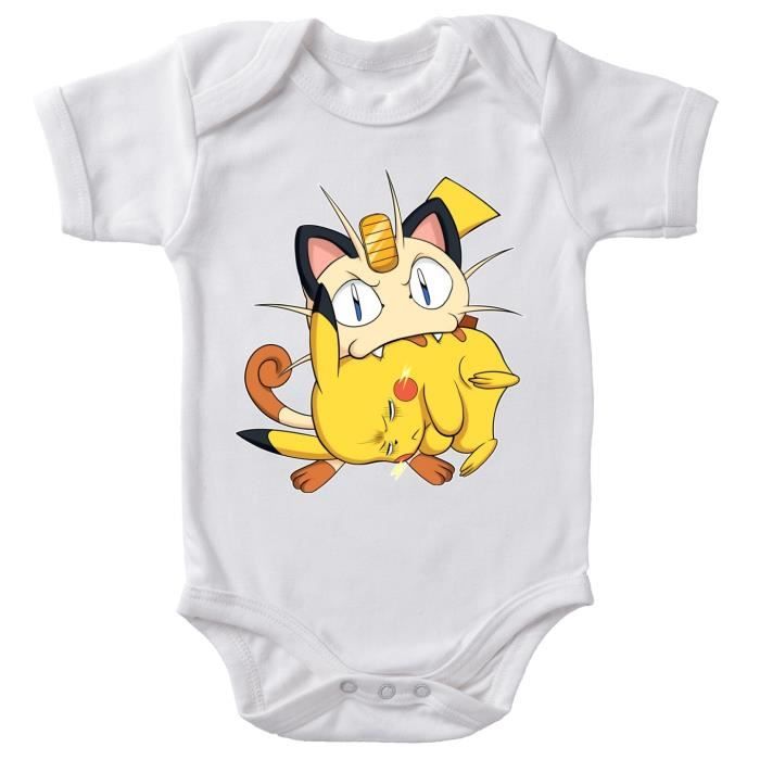 Body Bebe Manches Courtes Blanc Parodie Pokemon Pikachu Et Miaouss Le Jeu Du Chat Et La Souris Body Bebe De Qualite Blanc Cdiscount Pret A Porter