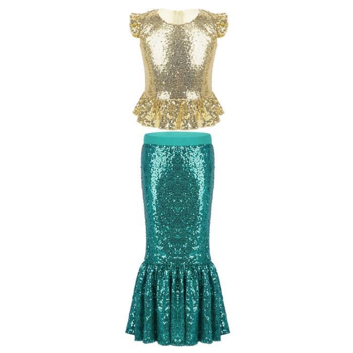 Iefiel Enfant Fille Deguisement Robe Princesse Sirene Paillettes Haut Et Jupe Anniversaire Fete Halloween Carnaval 4 6 Ans Or Cdiscount Pret A Porter
