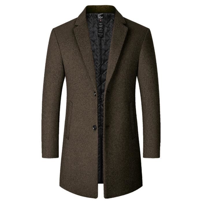 Pardessus Homme Paradessus Mi Long Simple Boutonnage Brun Automne Hiver