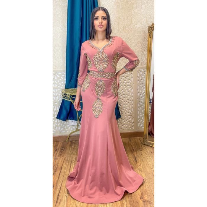 Caftan coupe sirene corail Takchita Robe brodee avec perles de cristaux blancs corail Cdiscount Pret a Porter