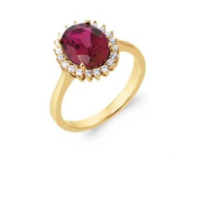 Bague Marquise Rubis Zirconium Ronde Plaqué Or 18 CT Microns Tailles 50 à  60 BIJOUXIA Femme Rouge