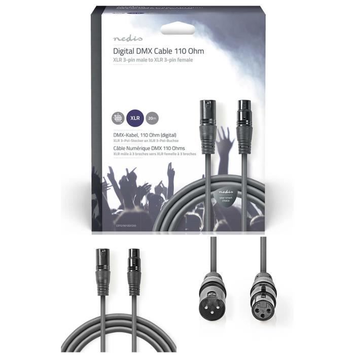 Plugger Câble DMX XLR femelle 3b/mâle 3b 20m Noir