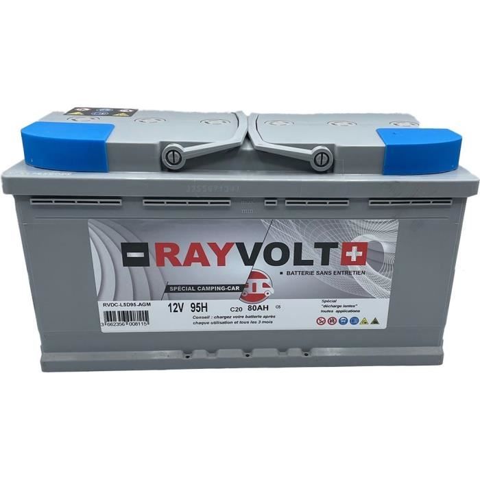 Batterie à décharge lente - RAYVOLT - RVDC-L5D95-AGM - 12V 95AH (C20) / 80AH (C5) - 26 Kg - 352x175x190 mm
