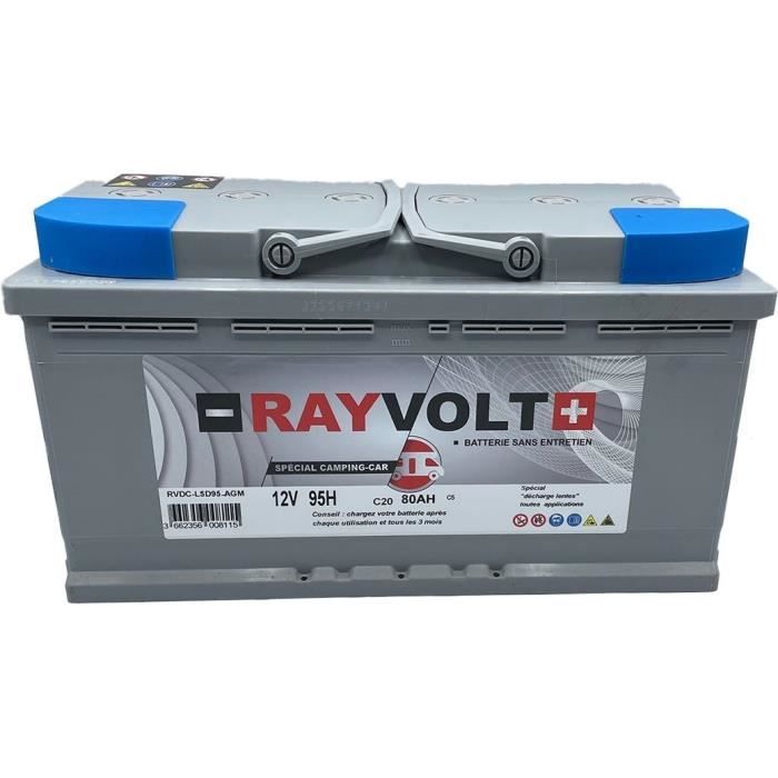 Batterie à décharge lente - RAYVOLT - RVDC-L5D95-AGM - 12V 95AH (C20) / 80AH (C5) - 26 Kg - 352x175x