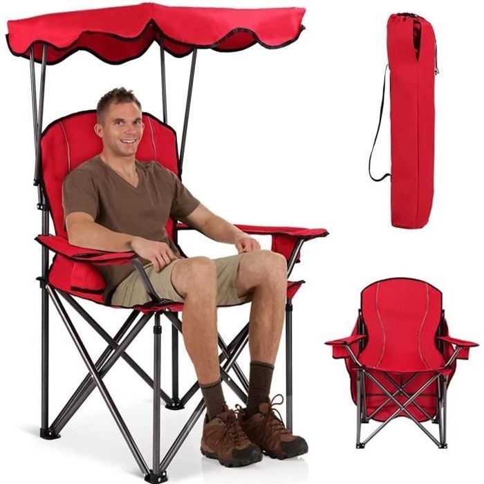 RELAX4LIFE Chaise de Camping Pliante avec Toit Parasol & PorteBoisson