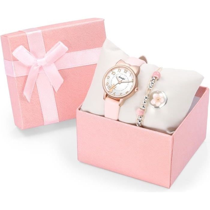 Coffret Montre Fille Bracelet Cadeau pour enfants Chat jolie