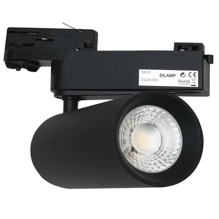 Spot LED Sur Rail 30W SILAMP - Noir, Orientable, 4000K-5500K (Blanc Neutre) - Éclairage Magasin, Restaurant
