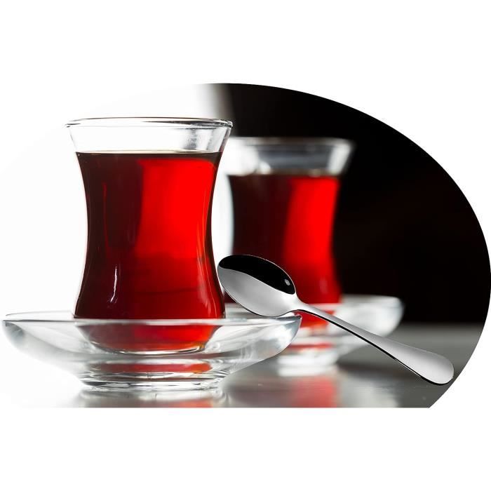 Set Jeu 6 Verres à Thé Turcs avec Soucoupes - Artisanat Turc - Décoration Arabe - Modèle Samaui