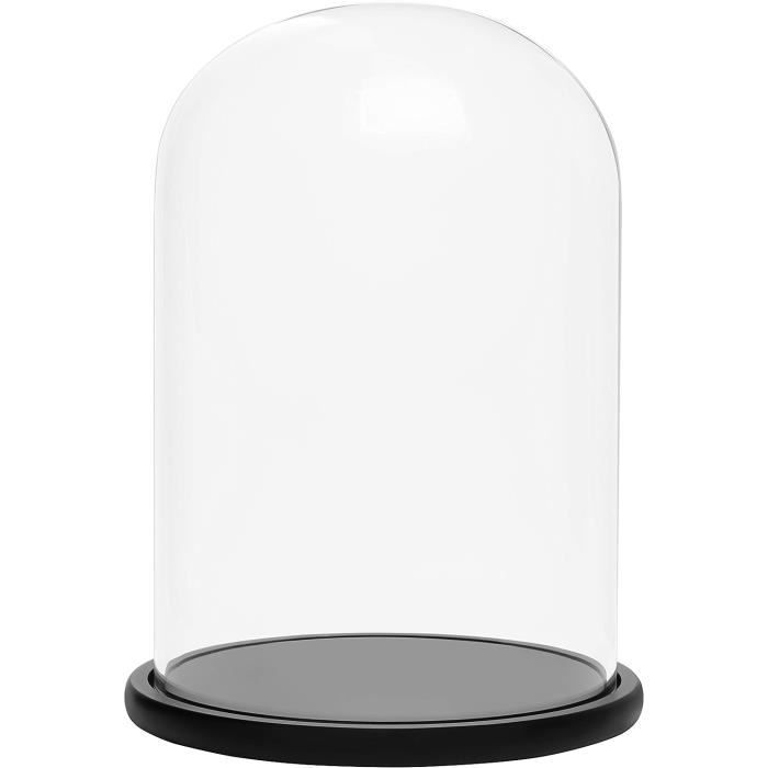 BELLE VOUS Cloche En Verre Élégante Avec Socle Bois Noir 30 Cm – Dôme Transparent Pour Décoration, Figurine, Plante Ou Lumière