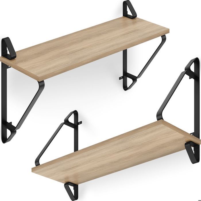 Étagère murale - TECTAKE - Lot de 2 étagères suspendues IRVINE en panneau aggloméré 60 x 20 x 33 5 cm - Bois clair/Chêne sonoma