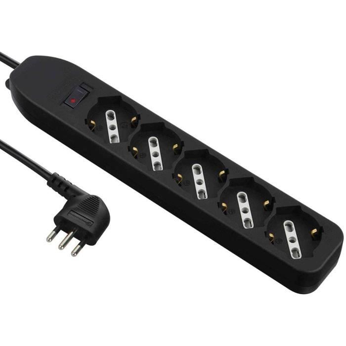 62066 Multiprise 5 Places Polyvalents (Schuko + 10-16 A) Câble 1,5 M ...