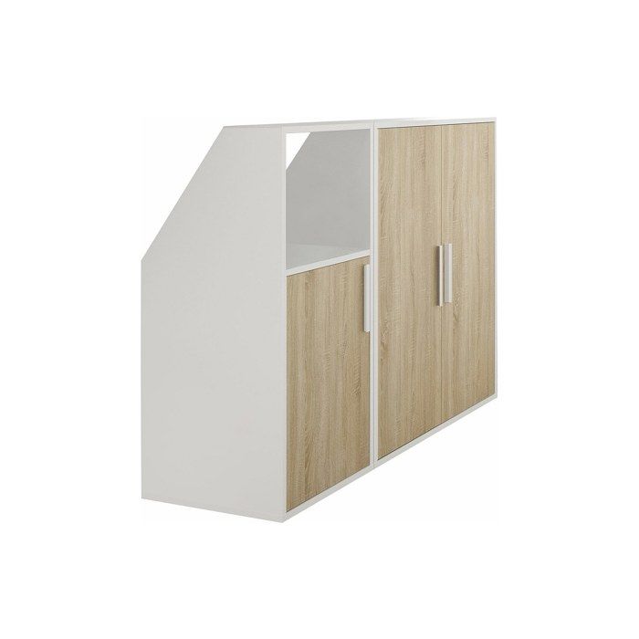 Meuble sous pente 3 portes et 1 niche - Blanc et naturel - ADEZIO