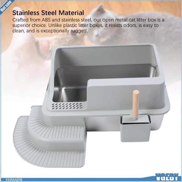Comparer les prix de VGEBY Bac à litière pour chat en acier inoxydable Bacs à Litière, Bac à Litière Extra Large en Acier Inoxydable pour Grands Chats