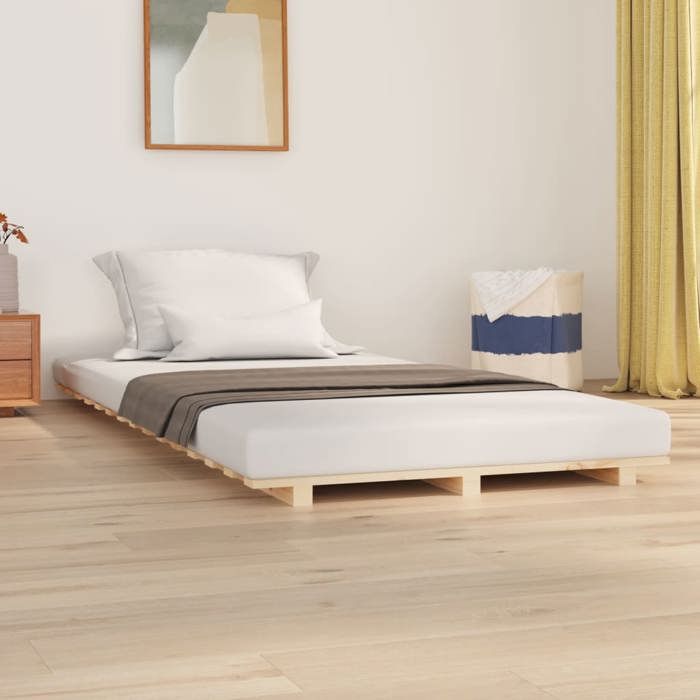 vidaXL Cadre de Lit Lit Double avec Sommier à Lattes Lit Adulte Meuble de Chambre à Coucher Intérieur Marron 75x190 cm 824593