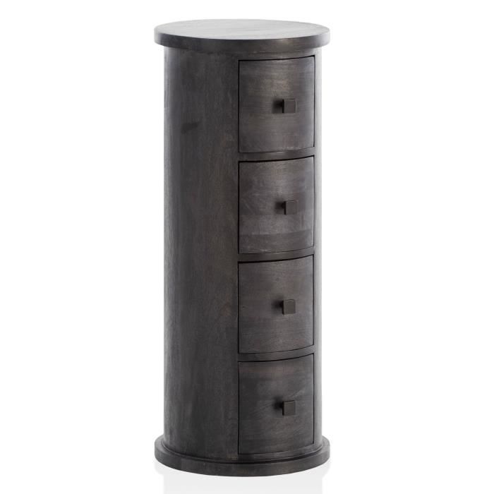 Buffet Ronde WOHNLING - Bois Massif - 4 Tiroirs - Noir - Meuble de chambre Buffet Ronde WOHNLING - Bois Massif - 4 Tiroirs - Noir - Meuble de chambre