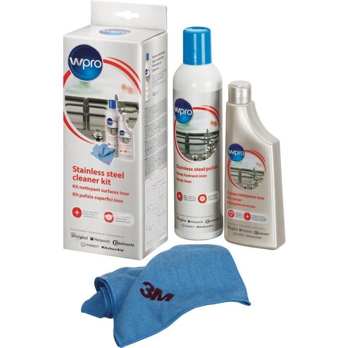 Wpro INX115 - Kit nettoyant inox comprenant: une crème inox 250 ml (IXC015) et un polish inox 400 ml (IWC015)