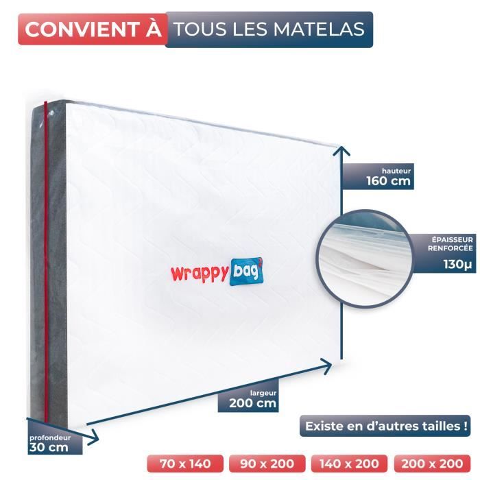 WRAPPYBAG® Housse de protection pour Matelas 160x200cm – Pour