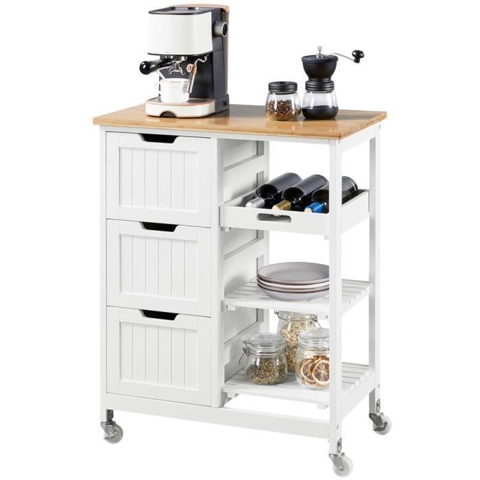 Yaheetech Desserte de Cuisine à Roulettes avec 3 Tiroirs Étagères Plan de Travail 67×37×84 5cm Blanc Yaheetech Desserte de Cuisine à Roulettes avec 3 Tiroirs Étagères Plan de Travail 67×37×84 5cm Blanc