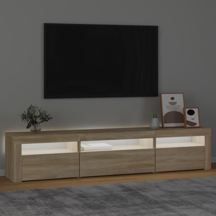 fhe - meubles tv - meuble tv avec lumières led chêne sonoma - haute qualite - dx4210