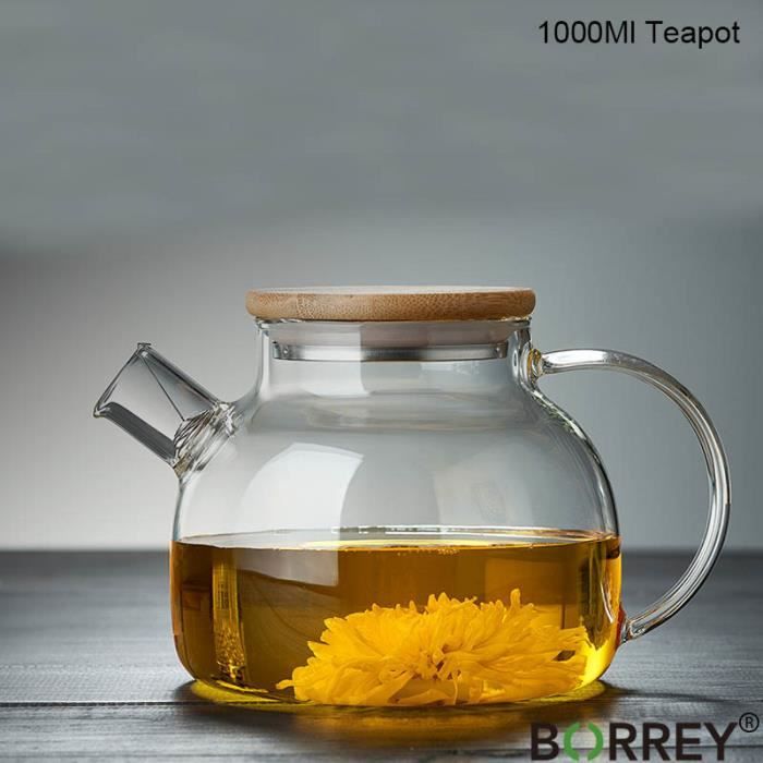 Théière En Verre 1000ml Borosilicate - Résistante Chaleur (-20°C à 150°C) Avec Passoire - Pour Thé Chaud/Froid