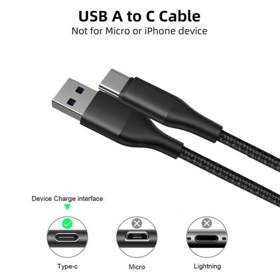 Câble USB 3 En 1 Tressé Renforcé 1.2m - USB-C, Micro-USB, Lightning - Noir Universel