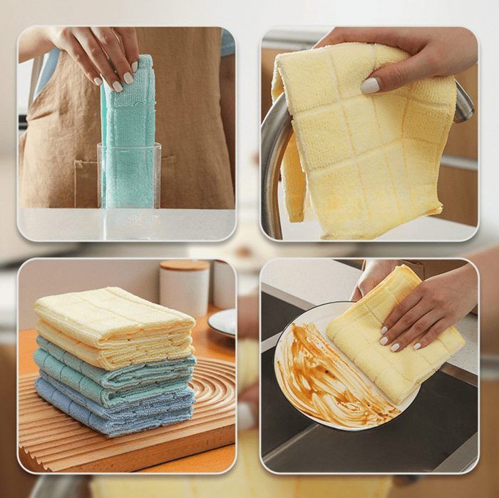 Lot De 4 Torchons De Cuisine Homaxy - 100% Coton Gaufré - 33x71 Cm - Gris Foncé - Ultra Absorbant - 6