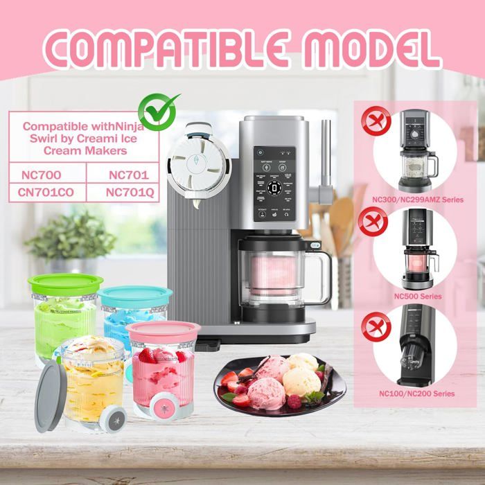 Lot De 2 Bacs à Glace Ninja Creami Deluxe - Compatible NC700/NC701 - Sans BPA, Lavables Au Lave-vaisselle - 16 Oz