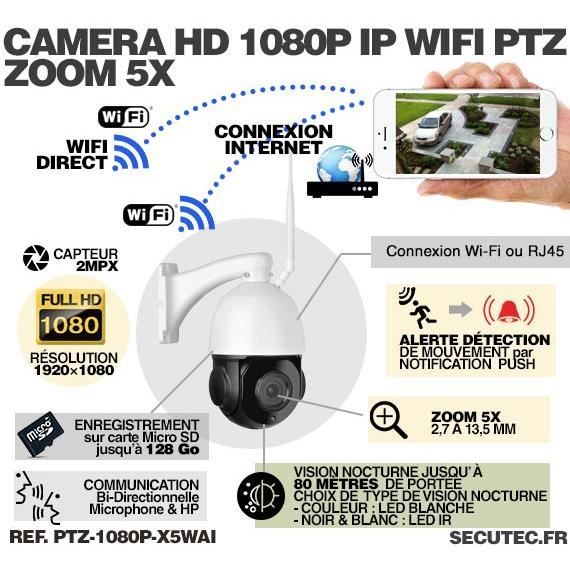Caméra IP Wi-Fi GSM 4G HD 1080P avec batterie rechargeable, Infrarouge,  pilotable à distance via iPhone, Android et PC