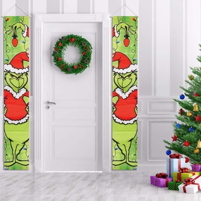 Couverture De Porte De Noël Décoration Père Noël Grinch Elfes Suspendus  Bannière Fond Tissu Bannière Pour Noël Mur Extérieur[u5516] - Cdiscount  Maison