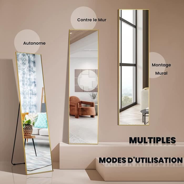 Miroir Sur Pied COSTWAY 160x37cm - Style Contemporain, Bord Rond - Pour Chambre, Salon, Salle De Bain - Blanc