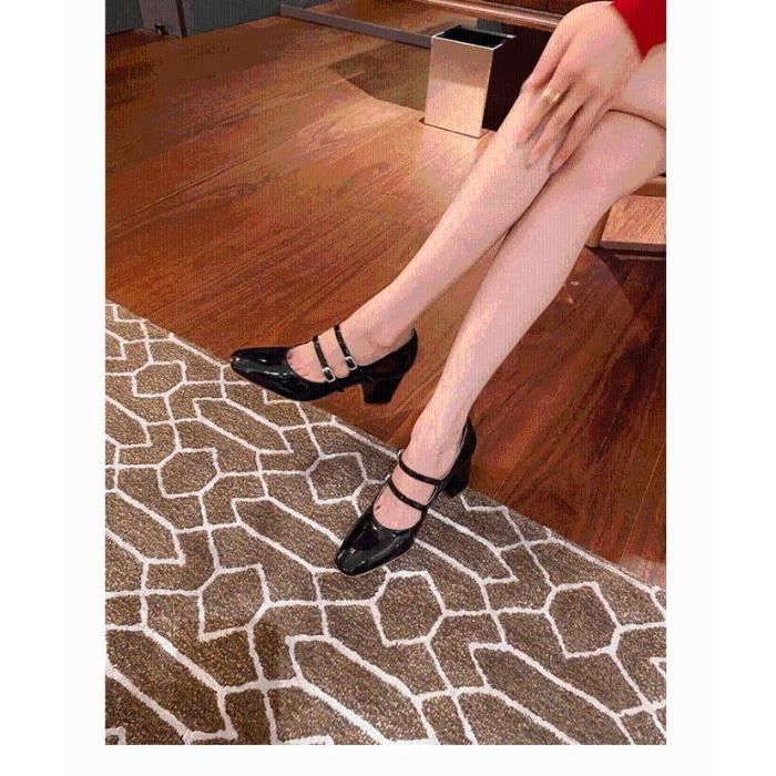 Escarpins Femme Talon pais en Cuir Noir Guijibaihuo Achat