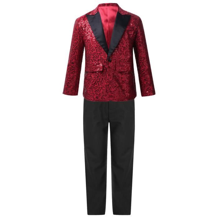 YIZYIF Enfant Garcon Ensemble Costume Soiree Paillette Brillant Tenue Gentleman Fete 5 14 Ans Bordeaux Cdiscount Pret a Porter