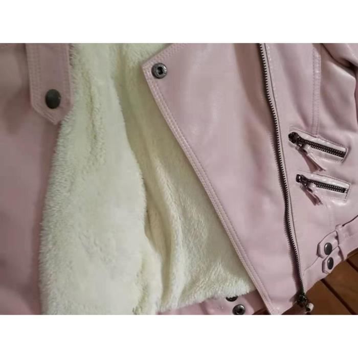 Blouson en Similicuir Fille Enfant Motard Doublure en Polaire