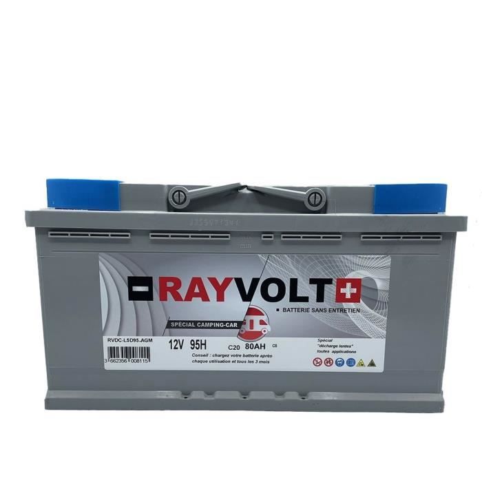 Batterie à décharge lente - RAYVOLT - RVDC-L5D95-AGM - 12V 95AH (C20) /  80AH (C5) - 26 Kg - 352x175x190 mm - Cdiscount Auto