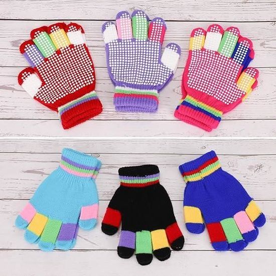 Gants bébé,6 paires de gants antidérapants en tricot pour enfants