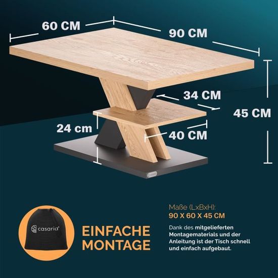 CASARIA® Mesa De Centro Detroit 90x60x45cm 2 Tableros Madera Soporta 50kg Resistente A Rasgunos Mesa De Salon Moderna 83846813