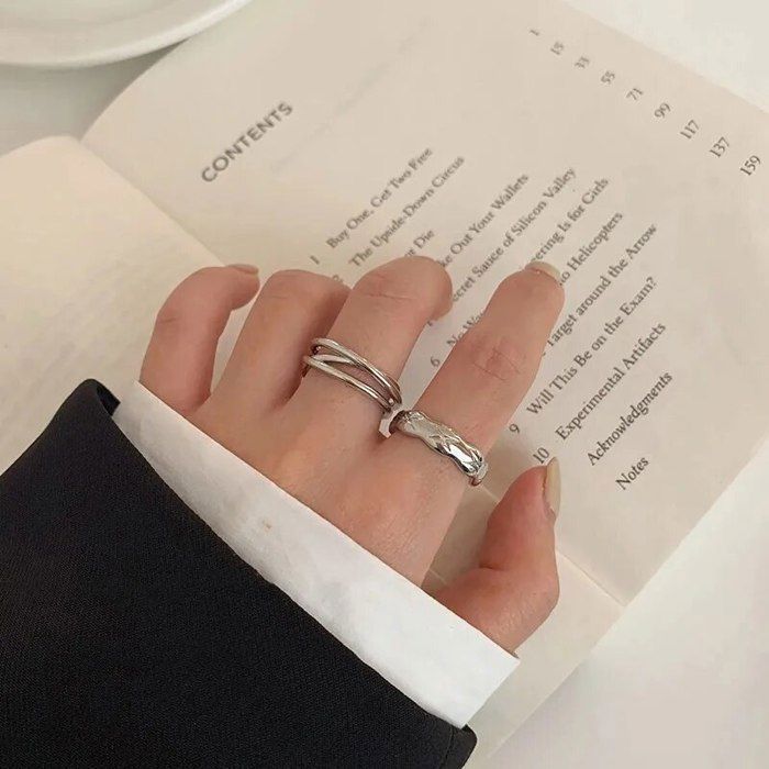 Bague Creuse Double Ligne en Argent pour Femme Geometrique Irregulier Design Unique Simple Bijoux Blanc Achat Vente bague anneau Bague Creuse Double Ligne en Argent pour