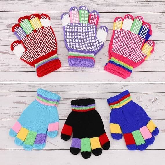 Gants bébé,6 paires de gants antidérapants en tricot pour enfants, gants  extensibles chauds d'hiver mitaines extensibles unisexes
