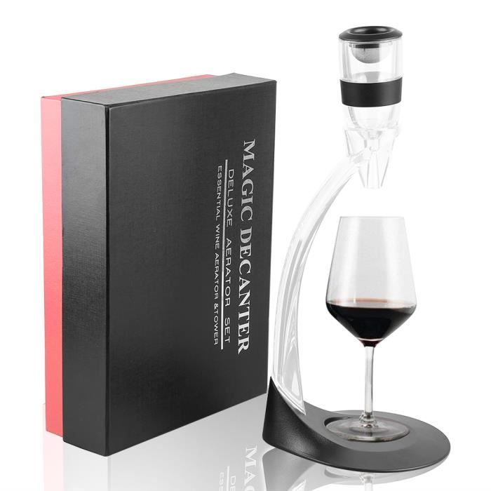 Décanteur à Vin Vintage Exquis Avec Aérateur Et Verre à Vin Rouge Réutilisable Sans Plomb Soufflé à La Main Pour Vin Rouge, Cognac, Bourbon, Scotch, Whisky Irlandais, 1500 Ml