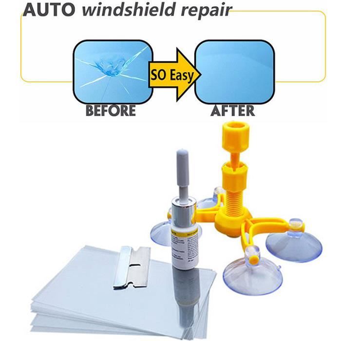 Outil de réparation de vitre automobile Réparation de fissure de pare-brise  Ensemble de trois pièces Ensemble de fluide de réparation de verre 30ml