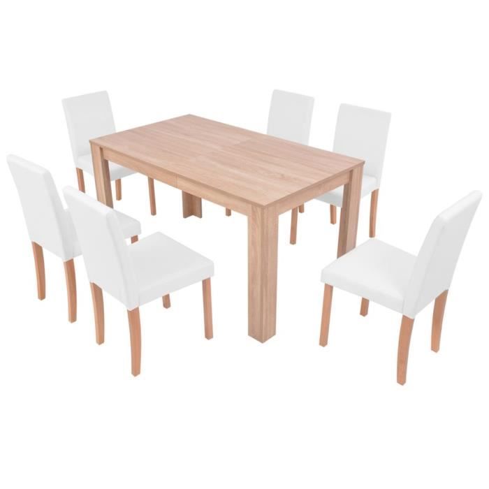 Style Essentiel - Ensemble de meuble pour salle à manger, Table et chaises  avec 6 chaises, Cuir synthétique Chêne Couleur crème ®600