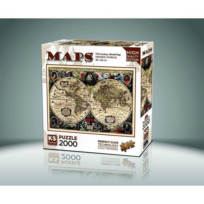 Puzzle 2000 pièces : Carte du Monde Vintage, Hendrik Hondius ...